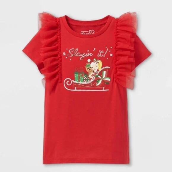 Jojo Siwa top Christmas Girls XXL Slayin it Santa sleigh sequin ruffle 18-20 NWT - Picture 3 of 8